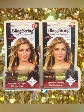 BLING STRING Tinsel Hair Extensions 2 Sets (4 Rolls) Brown & Gold 1000 Feet